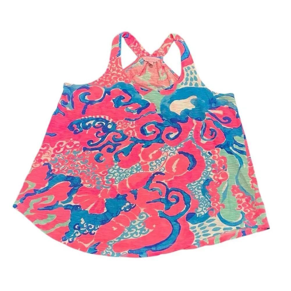 Lilly Pulitzer Women's Coral Reef I'm So Jelly Cordelia Tank Top Pink Blue Small